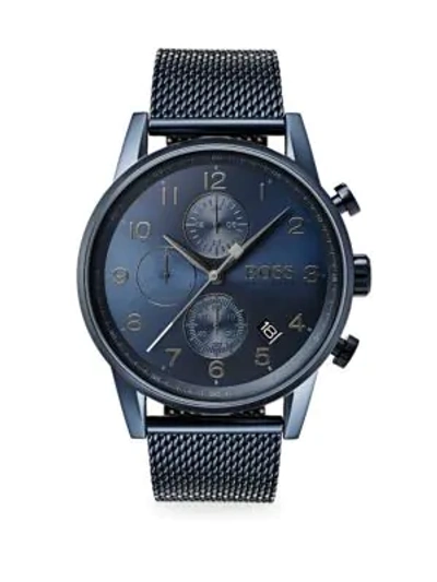 Shop Hugo Boss Navigator Ionic-plated Dark Blue Steel Chronograph Bracelet Watch