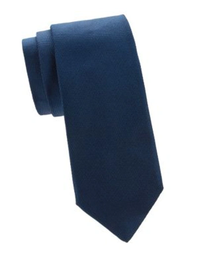 Shop Isaia Textured Silk Tie In Blue