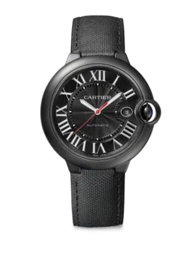 Shop Cartier Ballon Bleu De  Carbon Stainless Steel, Adlc & Leather Strap Watch In Black