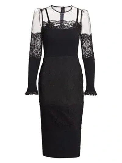 Shop Dolce & Gabbana Long Sleeve Sheer-yoke Midi Dress In Black