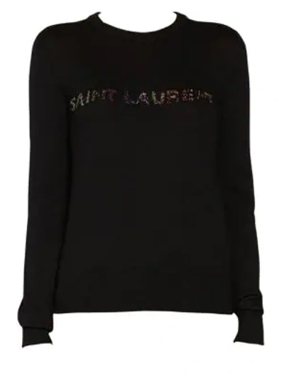 Shop Saint Laurent Multibeaded Logo Knit Sweater In Black Multi