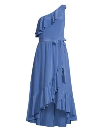 Shop Joie Damica Asymmetrical Silk Wrap Dress In Baja Blue
