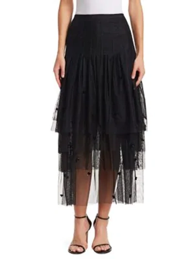 Shop Akris Punto Tulle 3-d Sequin Midi Skirt In Black