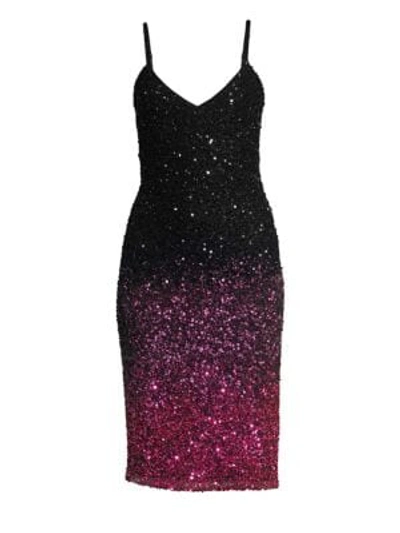 Shop Parker Black Faith Plunging Beaded Mesh Bodycon Dress In Magenta