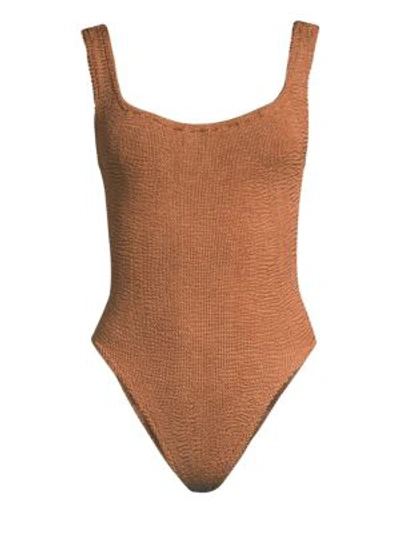 Shop Hunza G Isolde Squareneck One-piece In Cocoa