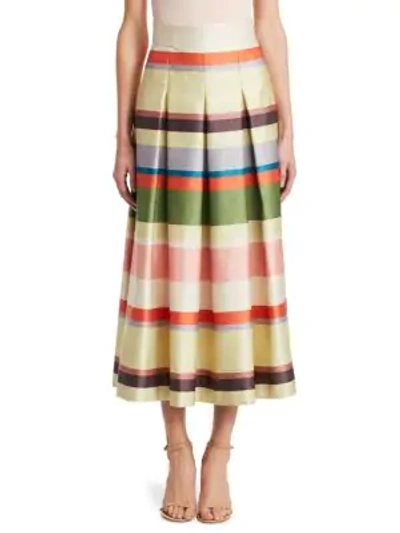 Shop Akris Punto Horizontal Stripe Pleated Midi Skirt In Multi