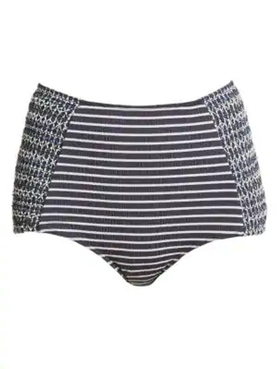 Shop Jonathan Simkhai Striped High Waisted Bikini Bottom In Midnight
