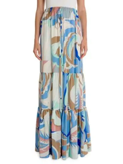 Shop Emilio Pucci Tiered Printed Maxi Skirt In Blue Pink