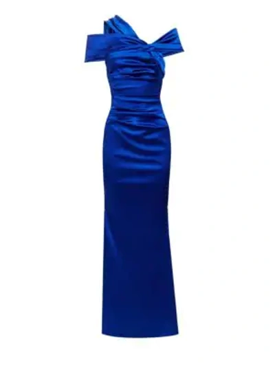 Shop Talbot Runhof Duchesse Stretch Satin One-shoulder Column Gown In Royal Blue