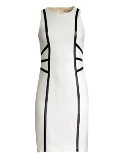 Shop Michael Kors Leather Trim Illusion Sheath Dress In White