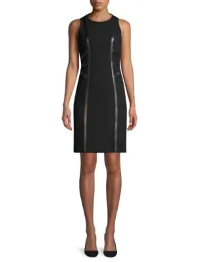 Shop Michael Kors Leather Trim Illusion Sheath Dress In Black