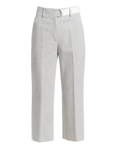 Shop Akris Punto Striped Cropped Pants In Denim Cream