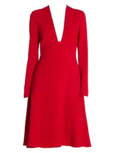 Shop Stella Mccartney Stretch Cady Low Neck Long Sleeve Dress In Red
