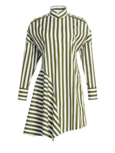 Shop Akris Punto Asymmetric Wool Stripe Shirtdress In Oliva Crema