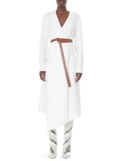 Shop Tibi Drape Twill Midi Wrap Dress In White
