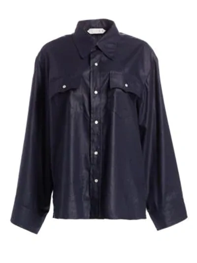 Shop Tre By Natalie Ratabesi The Manson Linen Button-down Top In Navy