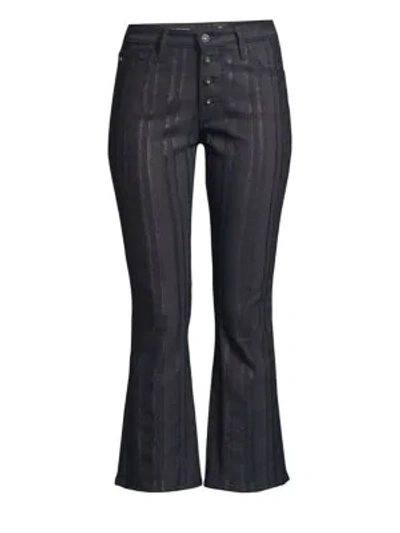 Shop Ag Jodi Metallic Slim-fit High-rise Crop Flare Jeans In Gunmetal Metallic Stripe