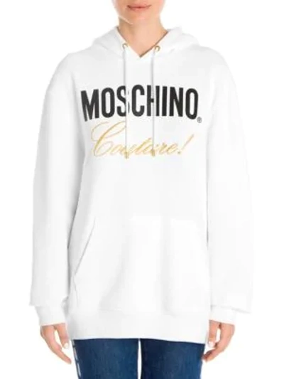 Shop Moschino Logo Couture Hoodie In White Multi