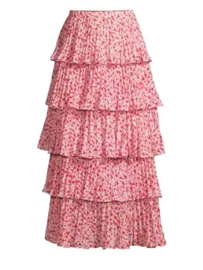 Shop Amur Paisly Tiered Ruffle Skirt In Pink