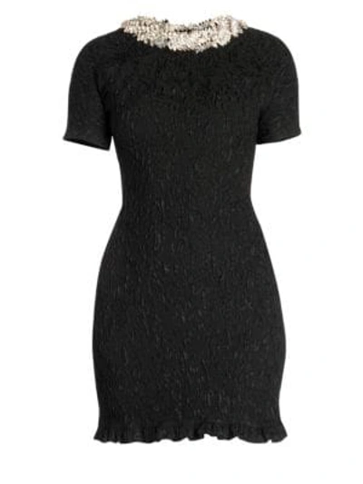 Shop Miu Miu Embellished Ruffle Hem Sheath Dress In Black