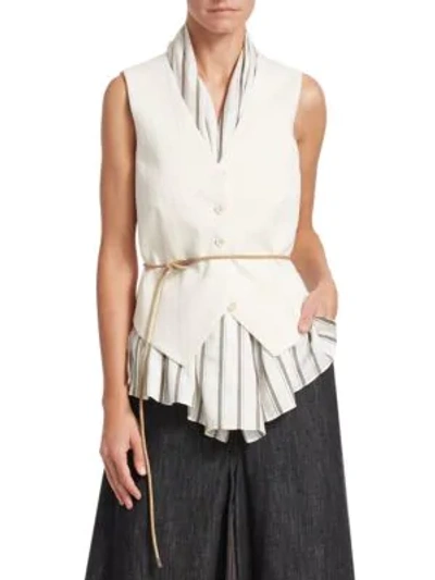 Shop Brunello Cucinelli Belted & Lined Vest Top In White Multi