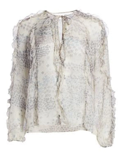 Shop Red Valentino Cascading Star Silk Blouse In Grey