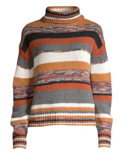 Shop 360cashmere Elenor Striped Crop Cashmere Turtleneck Sweater In Neutral Multi