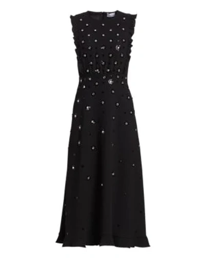 Shop Red Valentino Crystal Studded A-line Midi Dress In Black