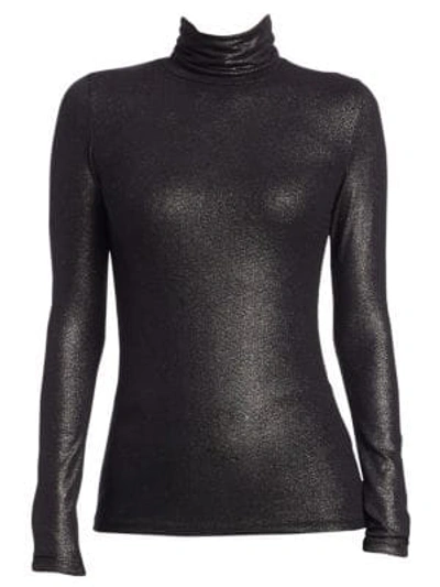 Shop Majestic Metallic Turtleneck Top In Metal Noir