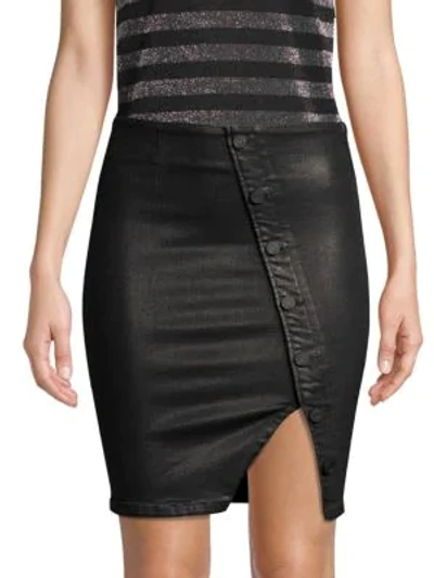 Shop Rta Jolene Coated Stretch Denim Skirt In Black Glaze