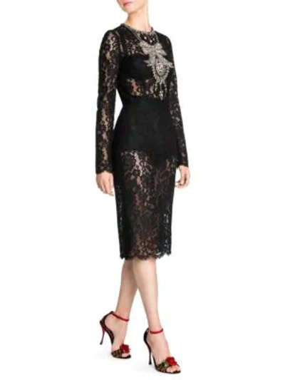 Shop Dolce & Gabbana Long Sleeve Lace Embroidered Dress In Black