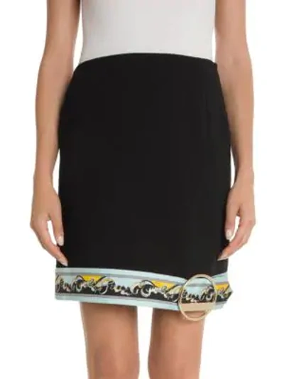 Shop Emilio Pucci Buckle Hem Border Print Mini Skirt In Black