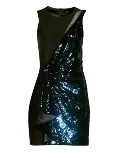 Shop Parker Black Albany Mixed Media Sequined Dress In Deep Sea