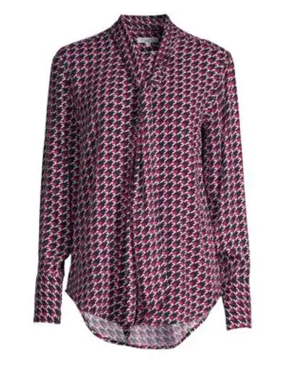 Shop Equipment Luis Herringbone Tie-neck Blouse In Amaranth Multi