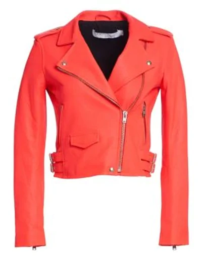 Shop Iro Ashville Leather Moto Jacket In Fluo Orange