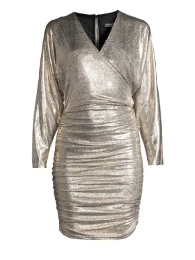 Shop Alice And Olivia Pace Batwing-sleeve Drape Dress In Silver