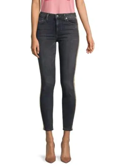 Shop Alice And Olivia Good Mid-rise Skinny Crystal Jeans In Black Magic