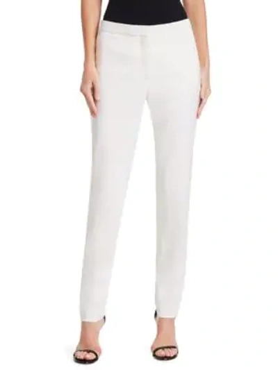 Shop Oscar De La Renta Fz High-rise Stretch Wool Tapered Ankle Trousers In Ivory