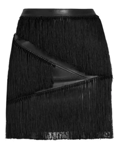 Shop Versace Leather Fringe Skirt In Black