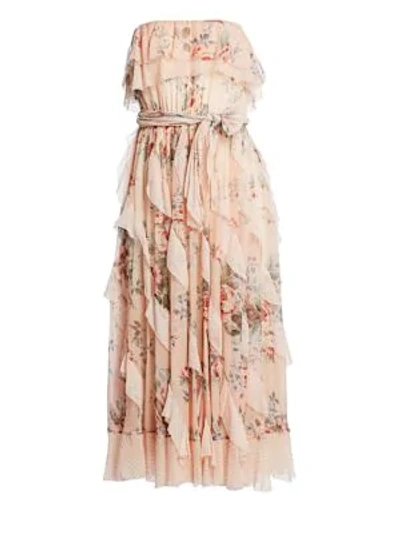 Shop Zimmermann Bowie Waterfall Silk Dress In Peach Floral