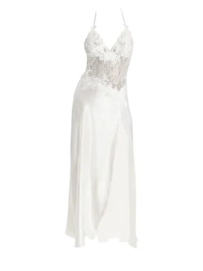 Shop Jonquil Sutton Lace Bodice Side Slit Satin Night Gown In Ivory