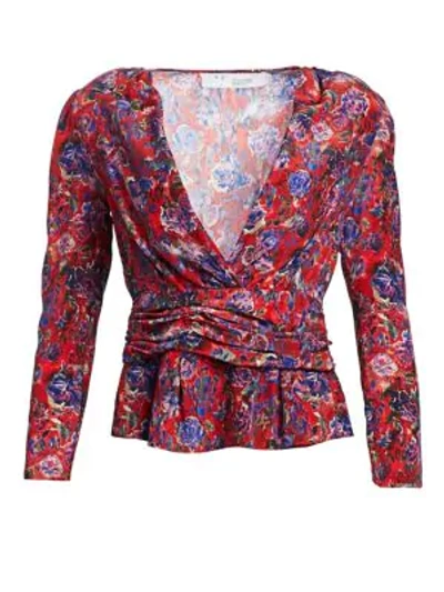 Shop Iro Hurl Deep-v Silk Blouse In Red