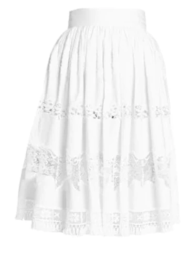 Shop Dolce & Gabbana Tiered Lace Poplin Skirt In White