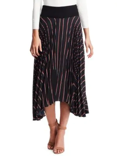 Shop A.l.c Henry Stripe Pleated Skirt In Navy Pink