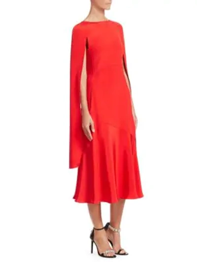 Shop Calvin Klein 205w39nyc Silk Cape-sleeve Midi Dress In Red Carnation Pink