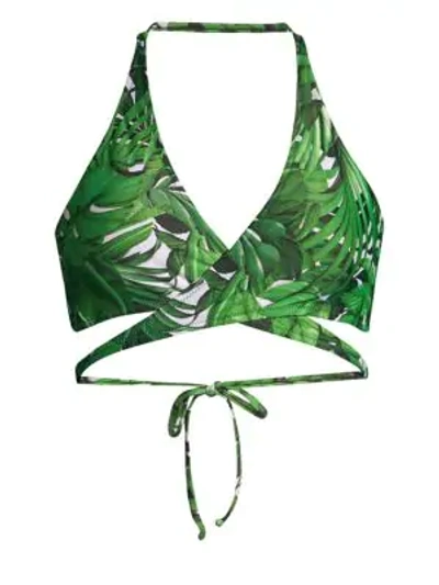Shop Milly Tropical Print Wrap Halter Bikini Top In Emerald Multi