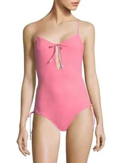 Shop Kisuii One-piece Uma Keyhole & Tie Swimsuit In Pink White