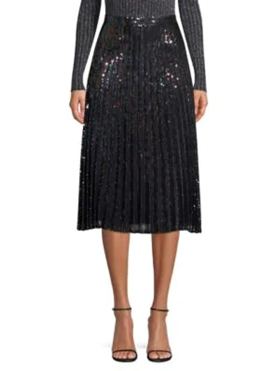 Shop Parker Citrine Iridescent Sequin Pleated Skirt In Petrol