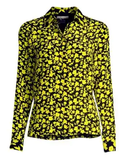 Shop Alice And Olivia Willa Silk Floral Shirt In Black Canary