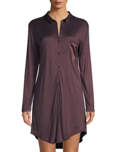 Shop Hanro Grand Central Boyfriend Shirt In Prune Purple